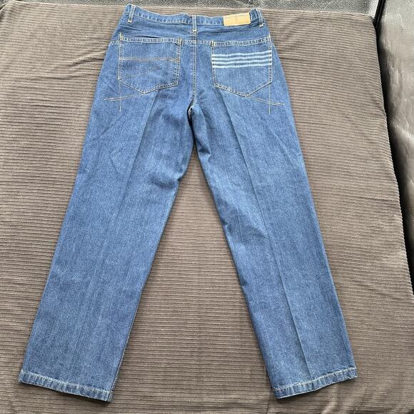 Rocawear Jeans Men 38/32.5 (Measured 36/32.5) Blue Cotton Denim Baggy Straight - Picture 2 of 10